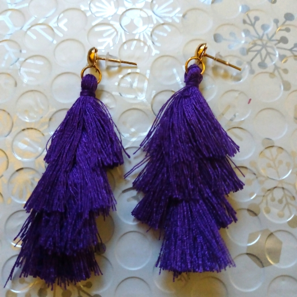 Purple multi-layered tassel earrings